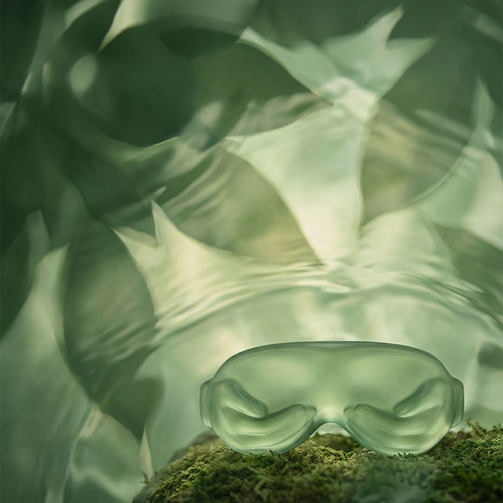 深い森の緑と柔らかな光が目を癒やす抽象的なイメージ