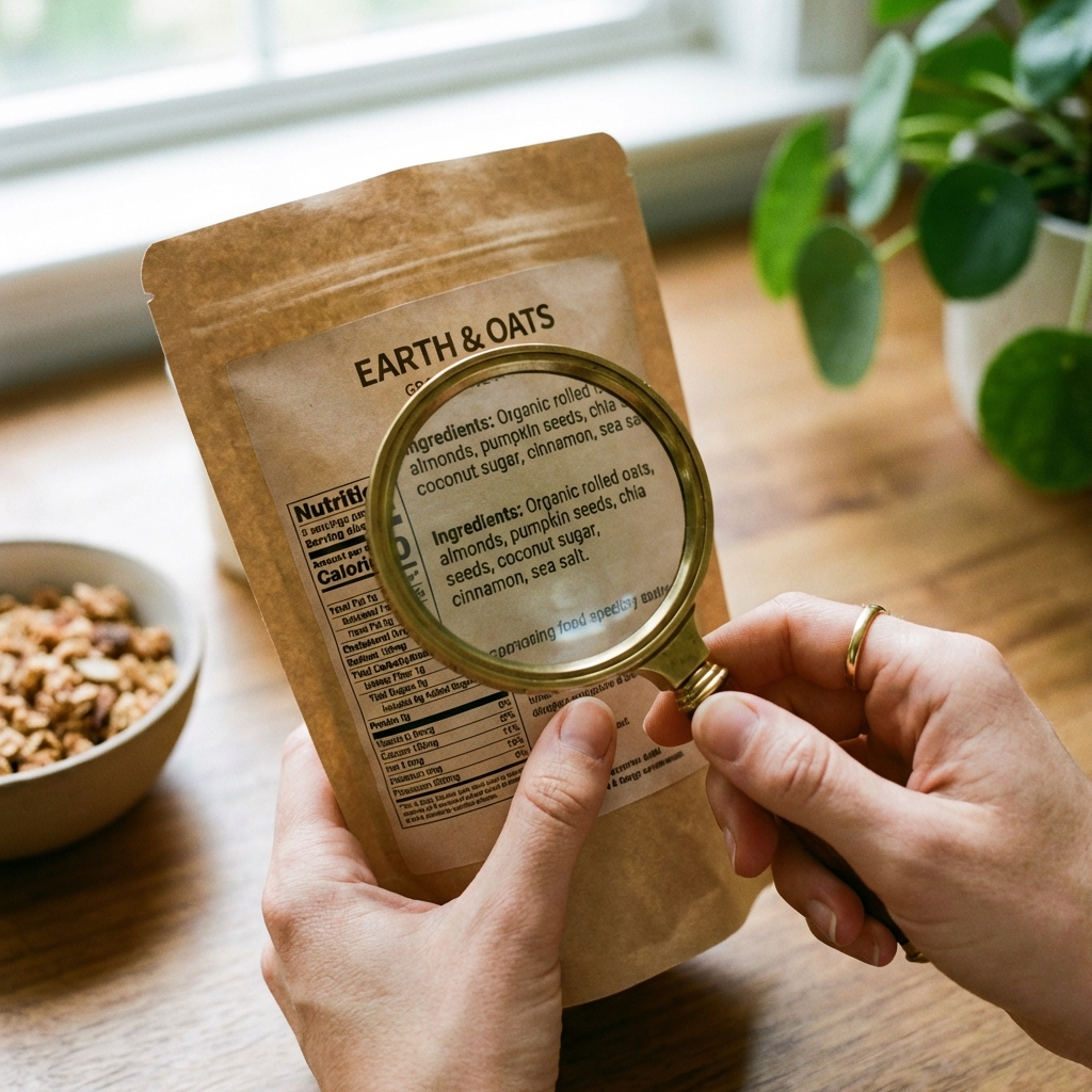 食品ラベルを確認する様子